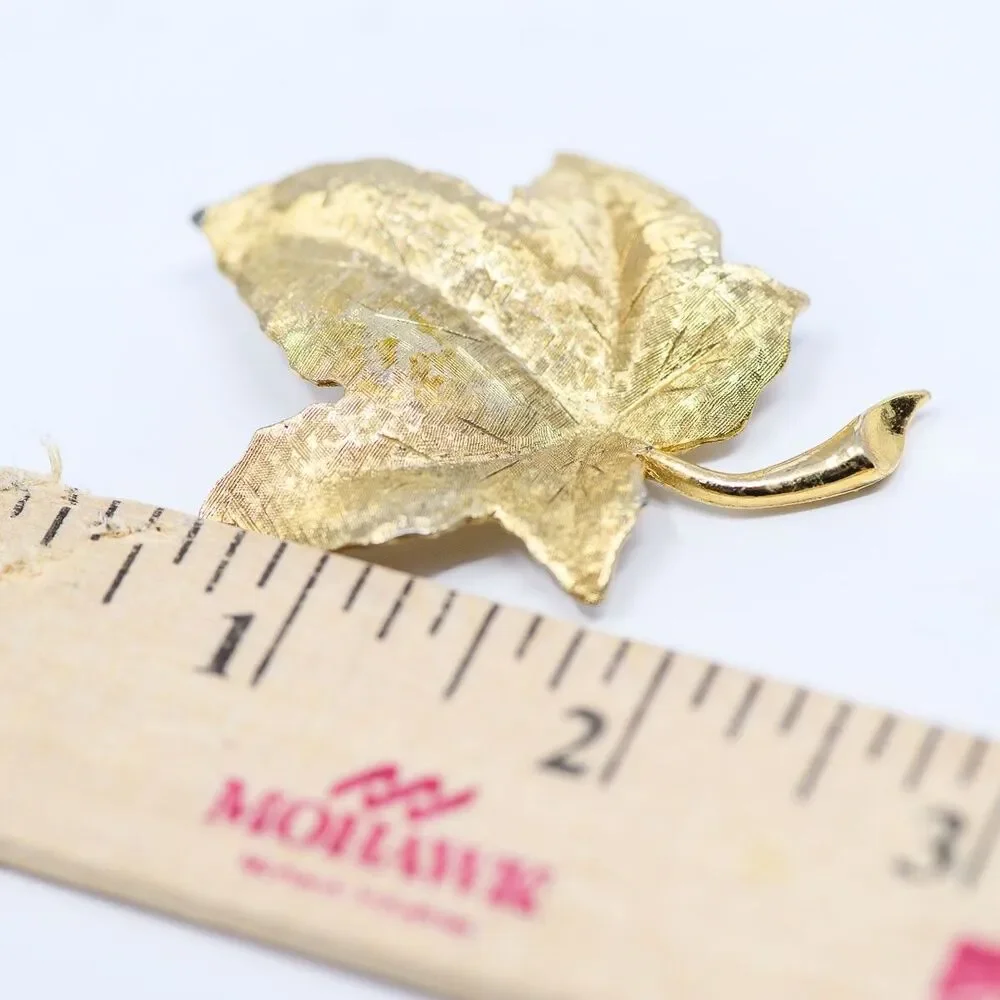 Vintage Signed Charel Textured Brushed Gold tone Brooch Pin